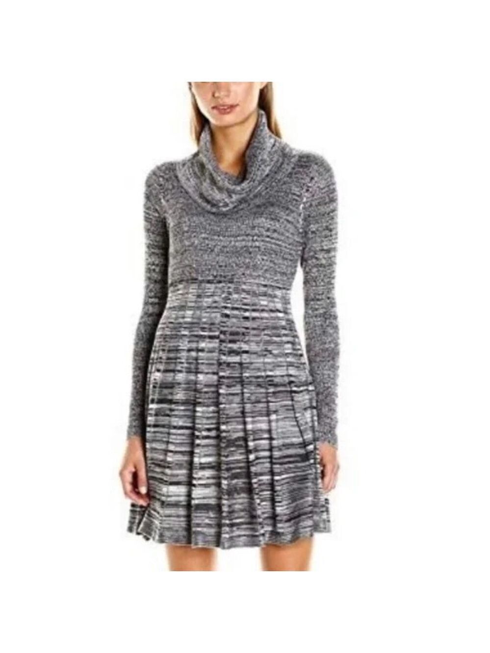 Calvin Klein Marled Grey Pleated Cowl Neck Sweater Dress Long sleeve, Size M